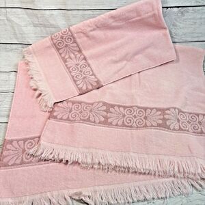 Vtg Cannon Monticello Bath Towels Set 3 Rose Sculpted Santa Cruz Fringe Pink